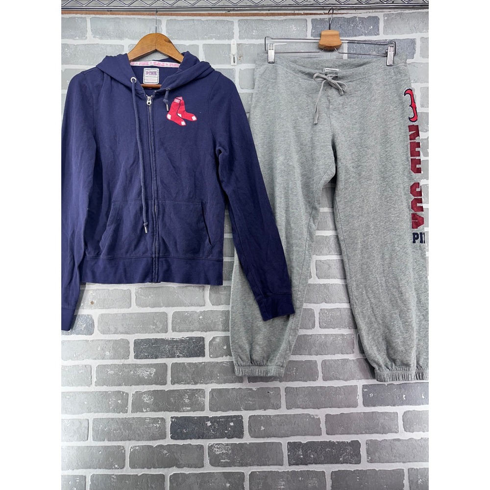 Victoria's Secret PINK Boston Red Sox Y2K Hoodie Sweatpants Set Navy Gray Large